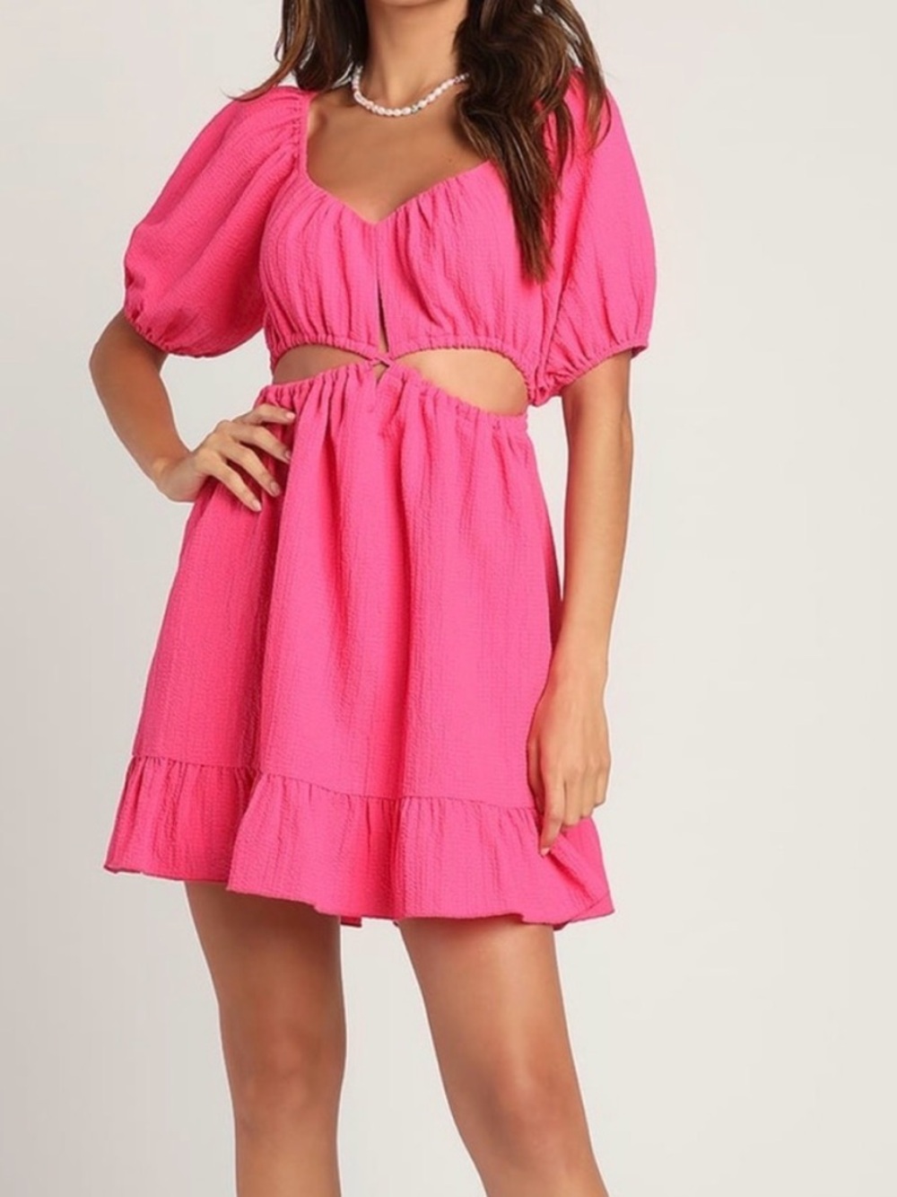 Lulu's Pink Mini Dress Cut Out Puff Sleeve Size Small